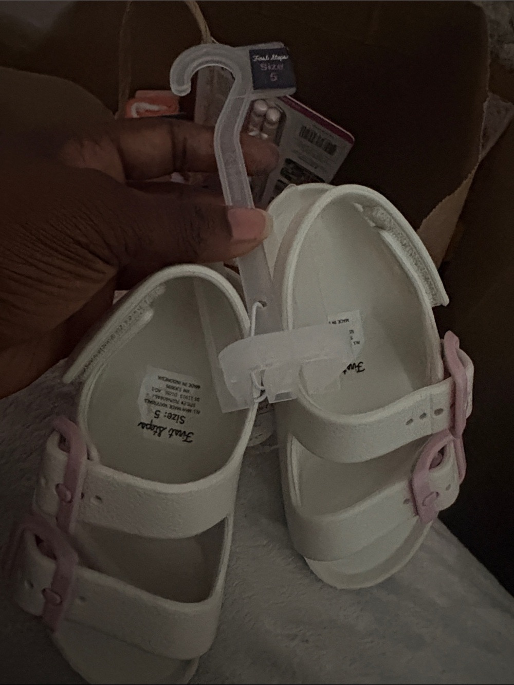 Toddler White Sandals with Pink Buckles - Size 5